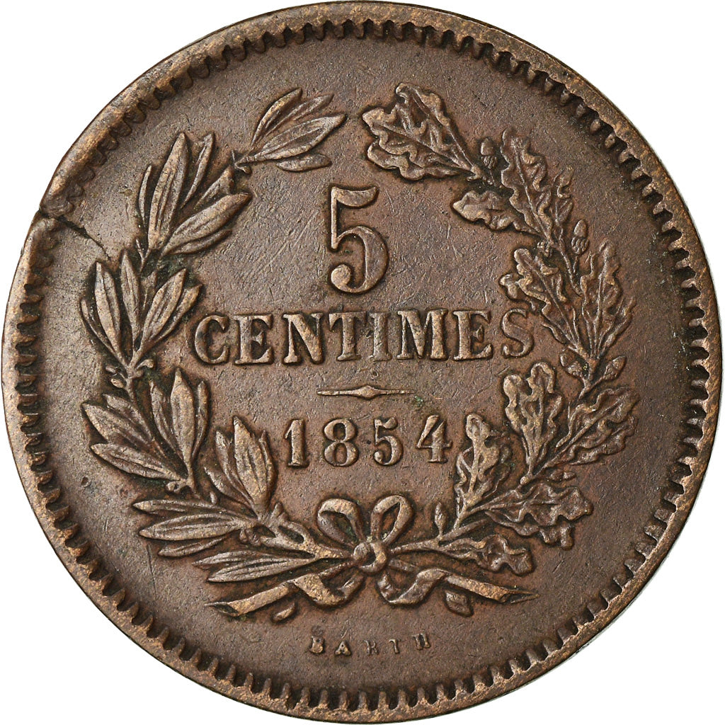 Münze, Luxemburg, William III, 5 Centimes, 1854, Utrecht, SS, Bronze, KM:22.1