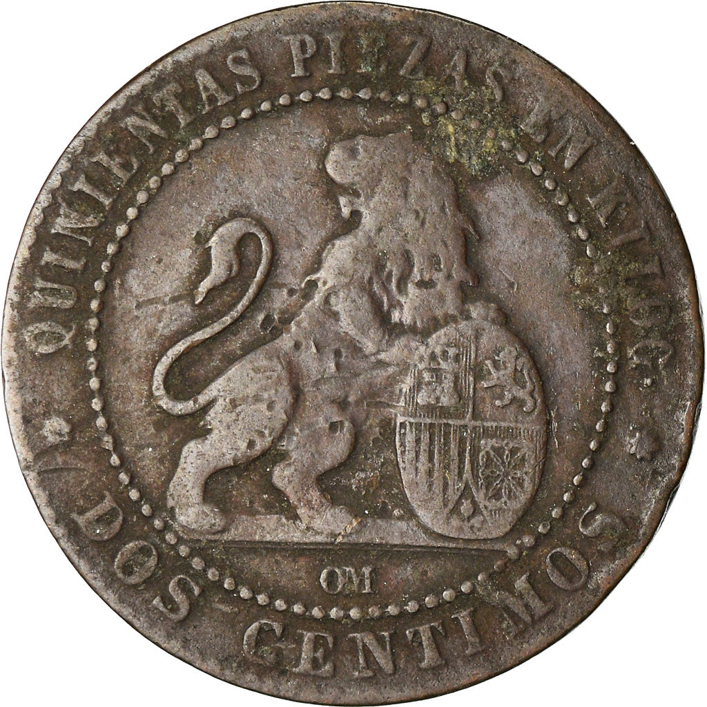 Munten, Spanje, Provisional Government, 2 Centimos, 1870, Madrid, FR, Koper