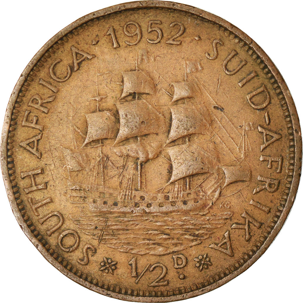 Moneta, Sudafrica, George VI, 1/2 Penny, 1952, MB+, Bronzo, KM:33