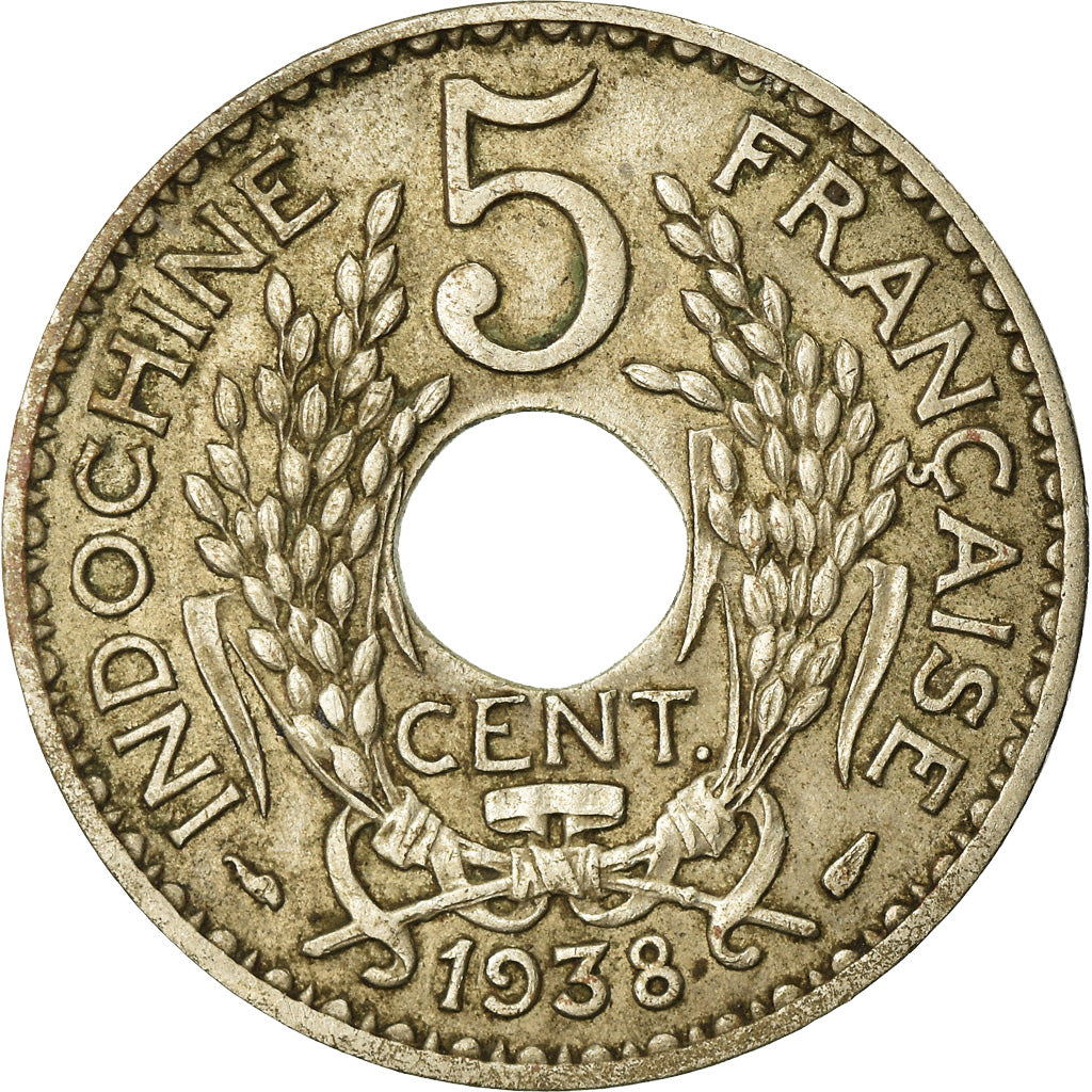 Munten, FRANS INDO-CHINA, 5 Cents, 1938, Paris, ZF, Nickel-brass, KM:18.1a