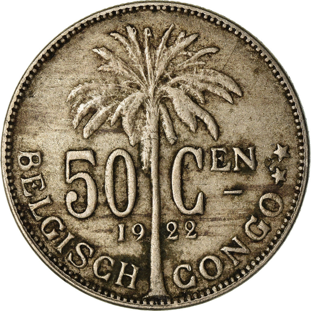 Moneta, Congo belga, 50 Centimes, 1922, BB, Rame-nichel, KM:23