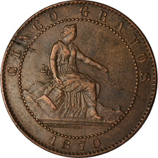 Moneda, España, Provisional Government, 5 Centimos, 1870, Madrid, EBC, Cobre