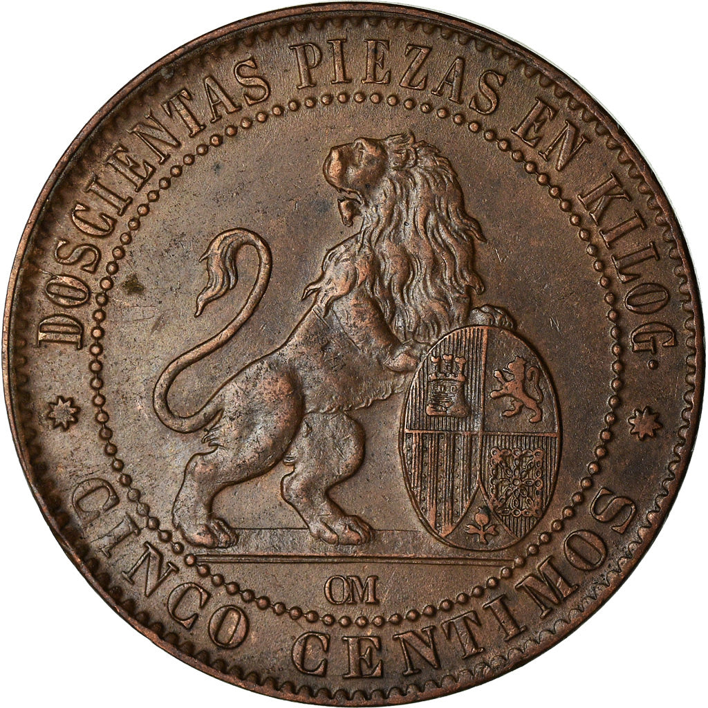 Moneda, España, Provisional Government, 5 Centimos, 1870, Madrid, EBC, Cobre