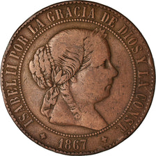 Münze, Spanien, Isabel II, 5 Centimos, 1867, Madrid, S+, Kupfer, KM:635.1