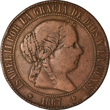 Munten, Spanje, Isabel II, 5 Centimos, 1867, Madrid, FR+, Koper, KM:635.1