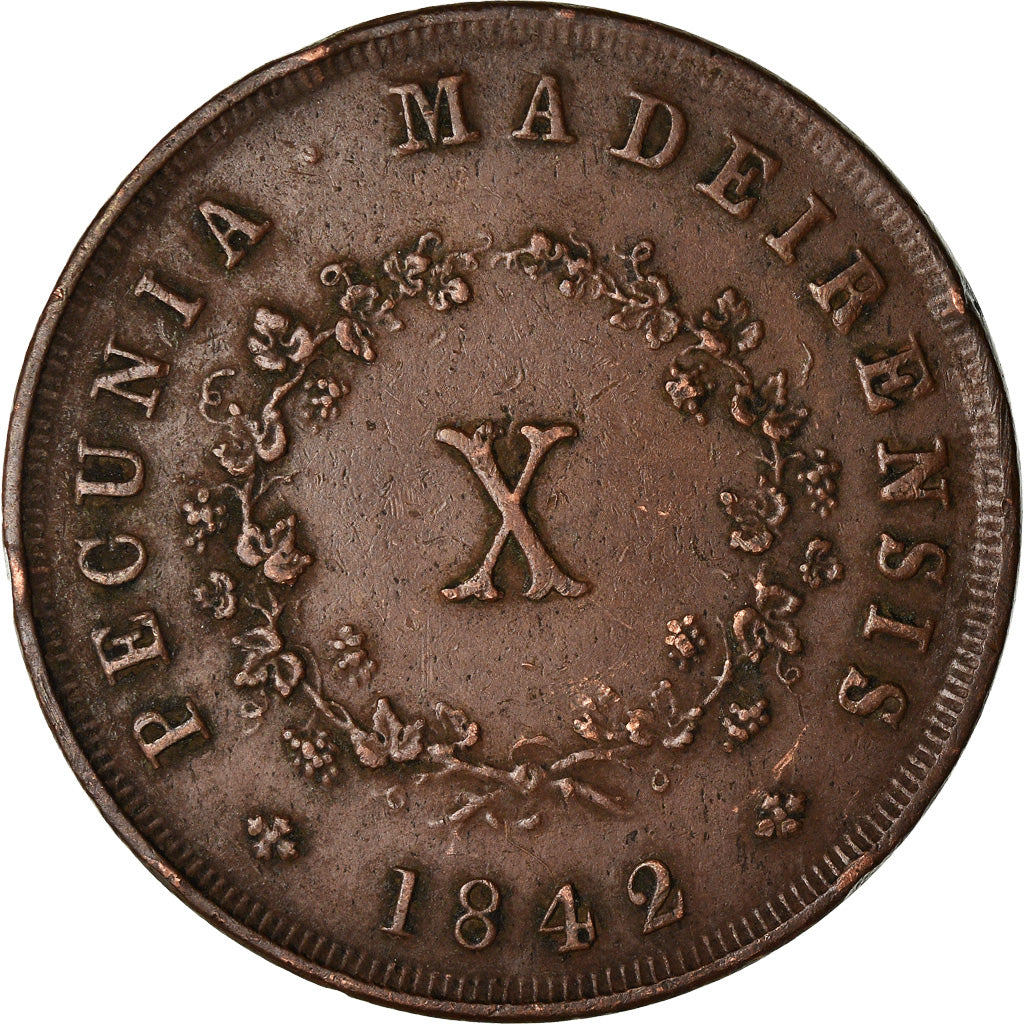 Moneta, MADEIRA ISLANDS, 10 Reis, 1842, BB, Rame