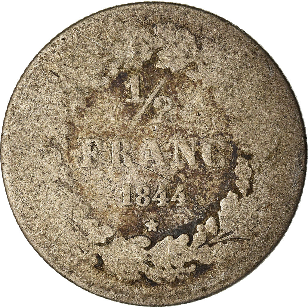 Moeda, Bélgica, Leopold I, 1/2 Franc, 1844, F(12-15), Prata, KM:6