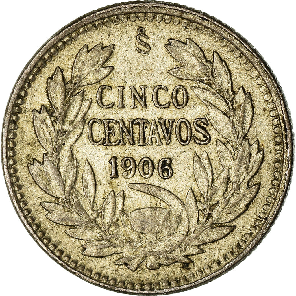 Moeda, Chile, 5 Centavos, 1906, EF(40-45), Prata, KM:155.2