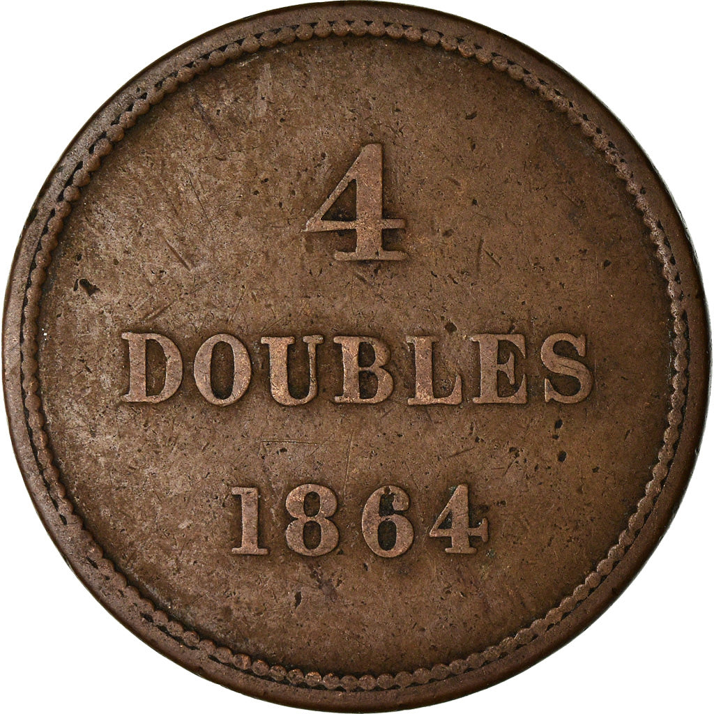 Münze, Guernsey, 4 Doubles, 1864, Heaton, Birmingham, S+, Bronze, KM:5