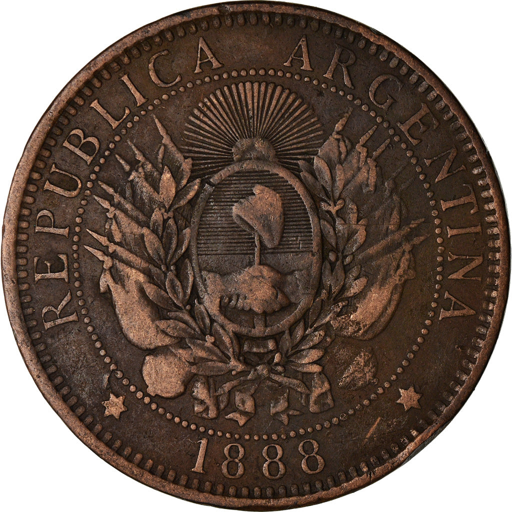 Moneta, Argentina, 2 Centavos, 1888, BB, Bronzo, KM:33