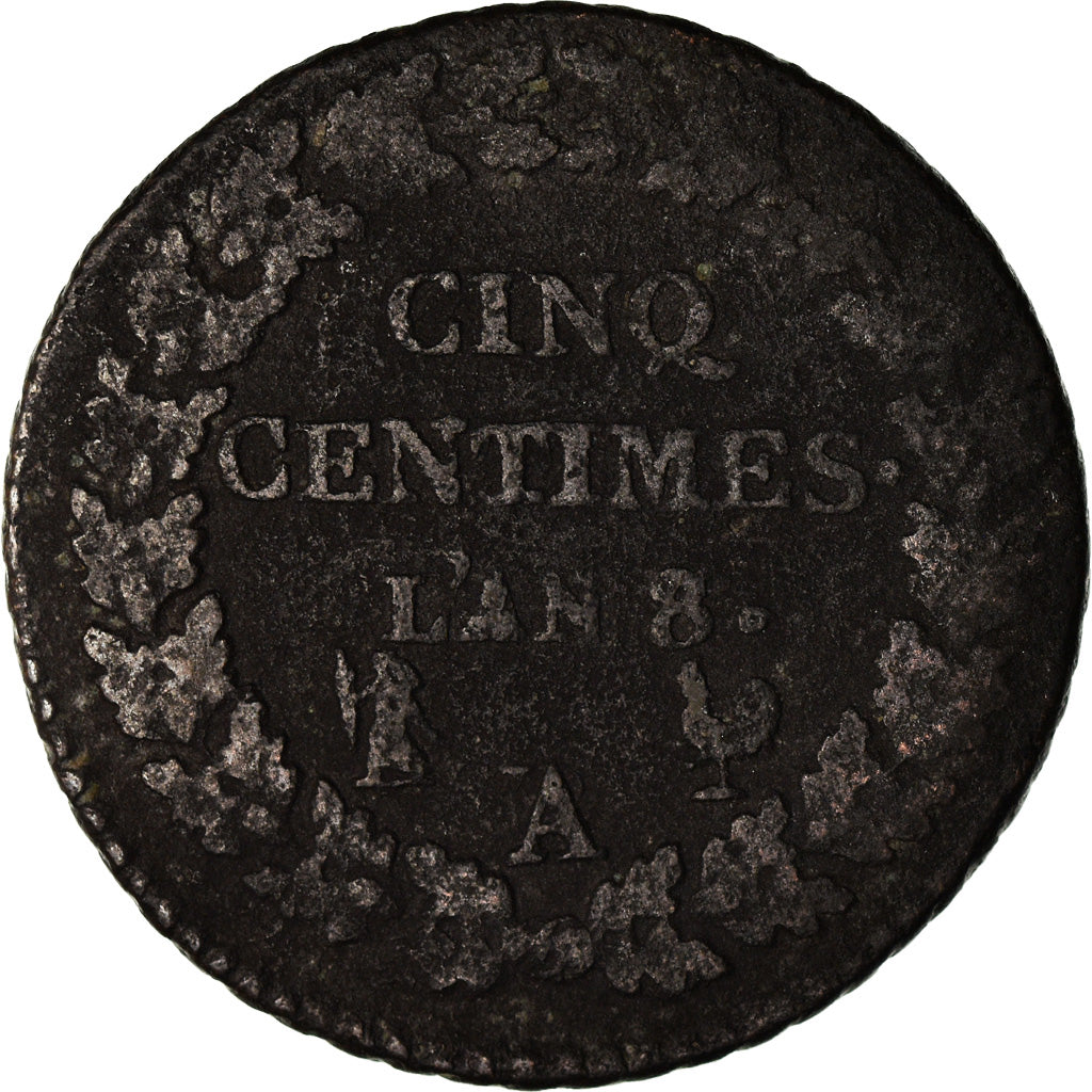 Coin, France, 5 Centimes, AN 8/5, Paris (A/R), VF(20-25), Copper