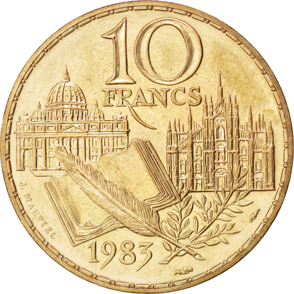 FRANCE, Stendhal, 10 Francs, 1983, KM #953, MS(60-62), Nickel-Bronze, 26,...