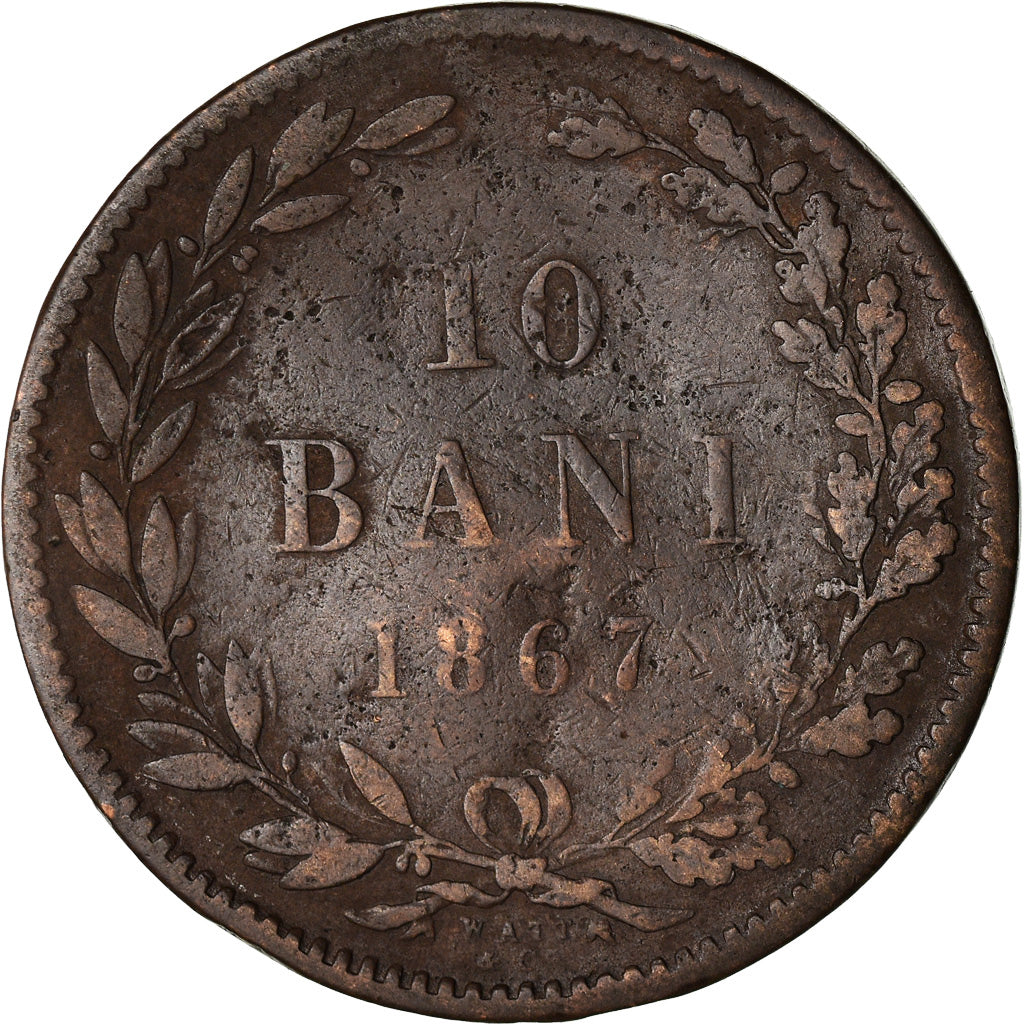 Moneta, Romania, Carol I, 10 Bani, 1867, MB, Rame, KM:4.2