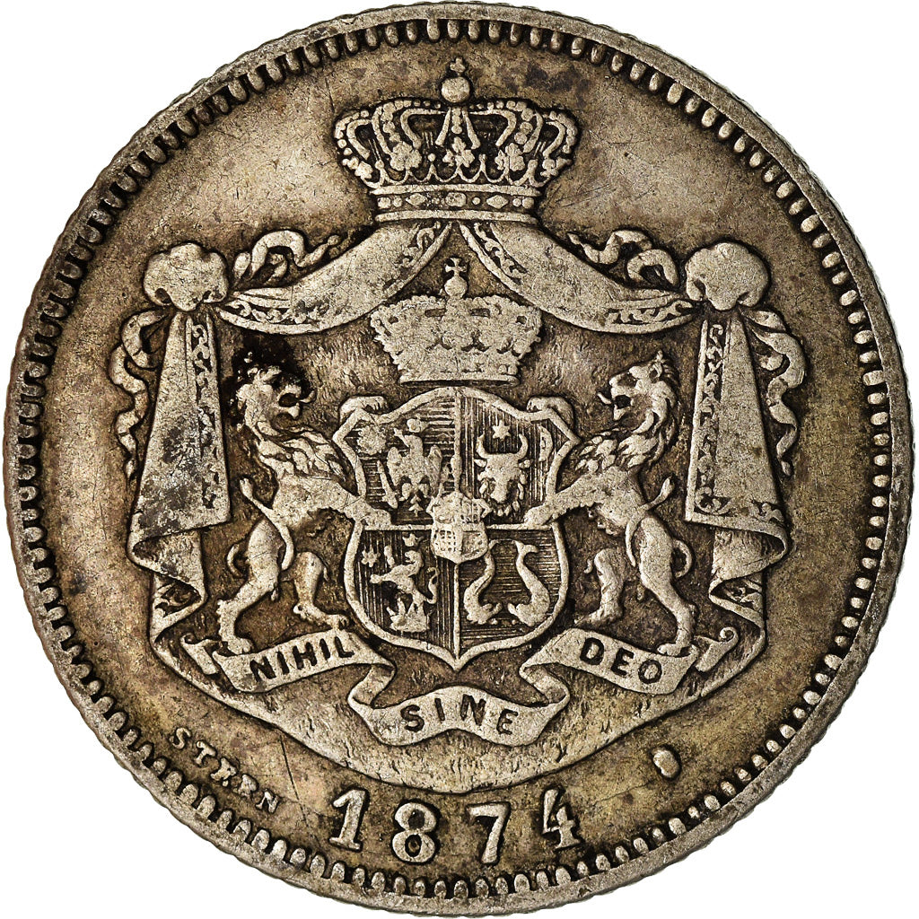 Romania, Carol I, Leu, 1874, Bucarest, EF(40-45), Silver, KM:10
