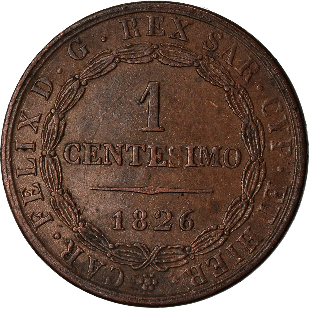 Moneta, DEPARTAMENTY WŁOSKIE, SARDINIA, Carlo Felice, Centesimo, 1826, Torino