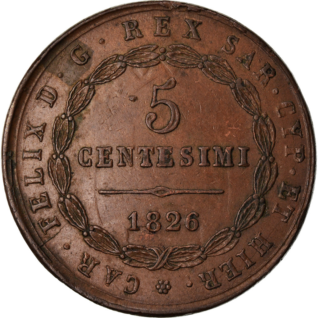 Coin, ITALIAN STATES, SARDINIA, Carlo Felice, 5 Centesimi, 1826, Genoa