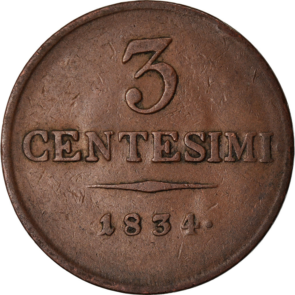 Moneta, STATI ITALIANI, LOMBARDY-VENETIA, 3 Centesimi, 1834, Venice, BB, Rame