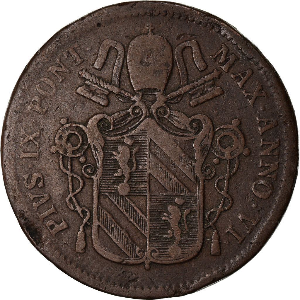 Monnaie, États italiens, PAPAL STATES, Pius IX, Baiocco, 1851, Roma, TB+