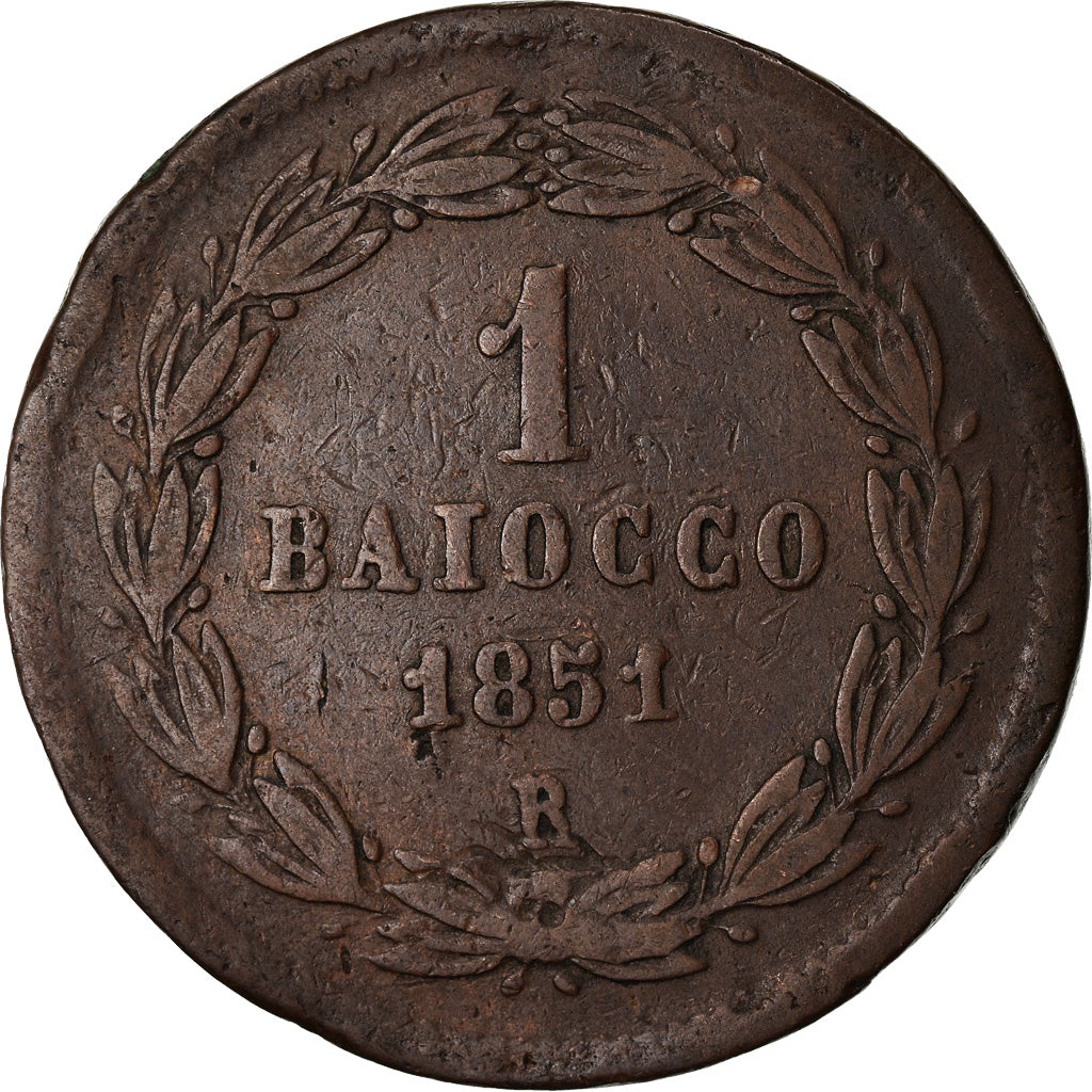 Monnaie, États italiens, PAPAL STATES, Pius IX, Baiocco, 1851, Roma, TB+