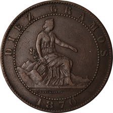 Moneta, Spagna, Provisional Government, 10 Centimos, 1870, BB, Rame, KM:663