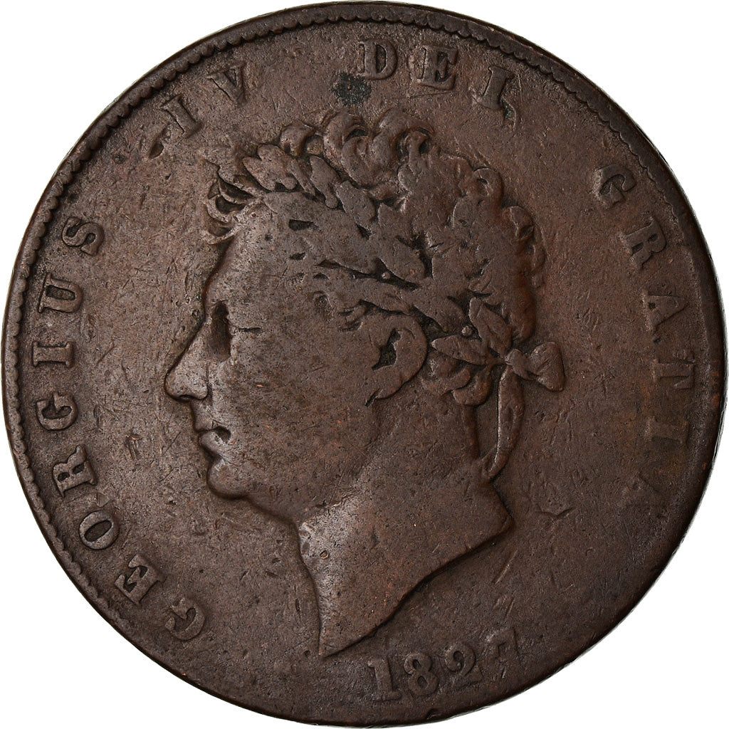 Moneta, Gran Bretagna, George IV, 1/2 Penny, 1827, MB, Rame, KM:692