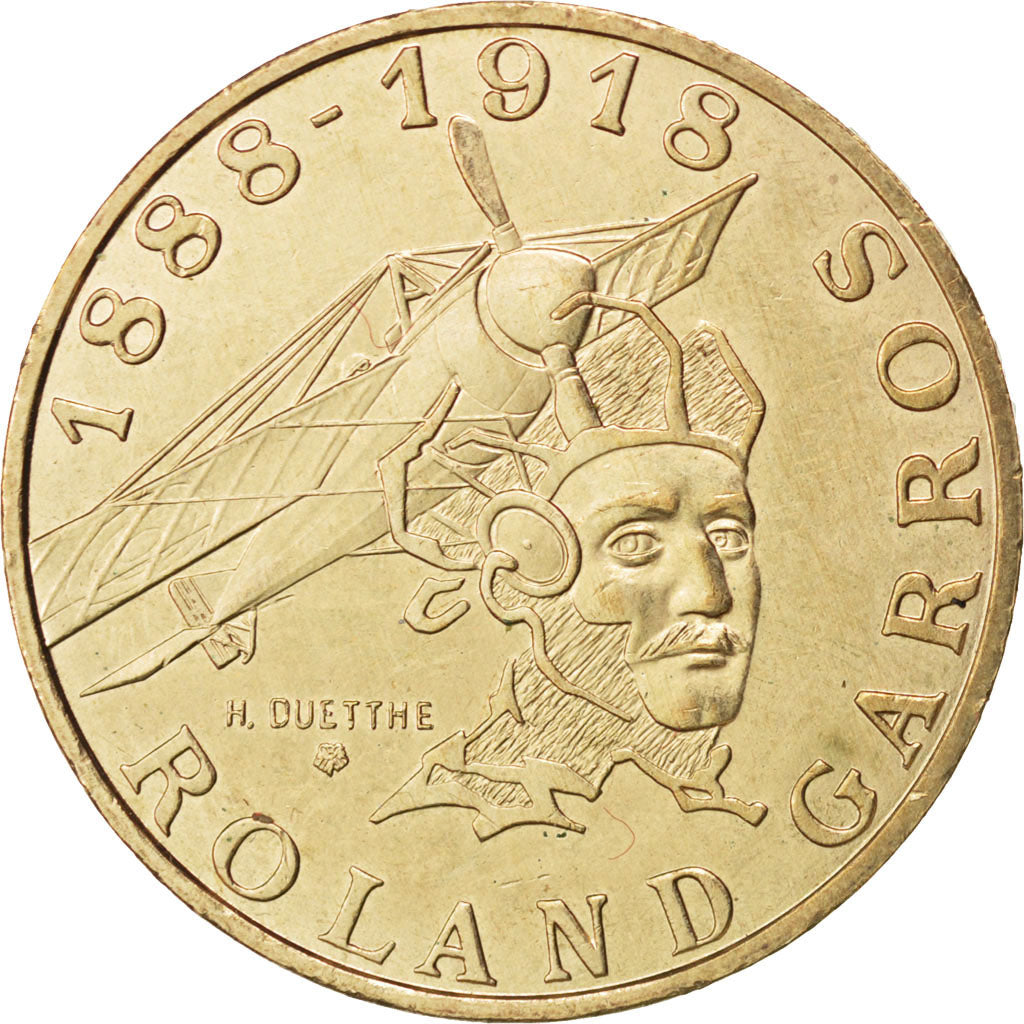 Francia, Roland Garros, 10 Francs, 1988, SPL-, Alluminio-bronzo, KM:965, Gado...