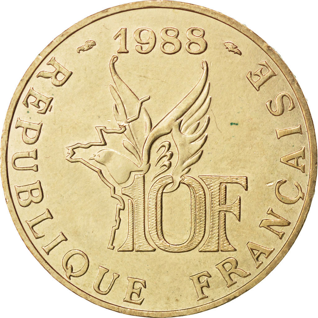 Francia, Roland Garros, 10 Francs, 1988, SPL-, Alluminio-bronzo, KM:965, Gado...