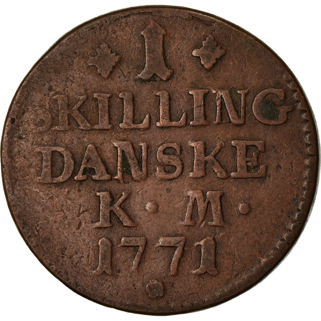 Coin, Denmark, Christian VII, Skilling, 1771, Copenhagen, VF(20-25), Copper