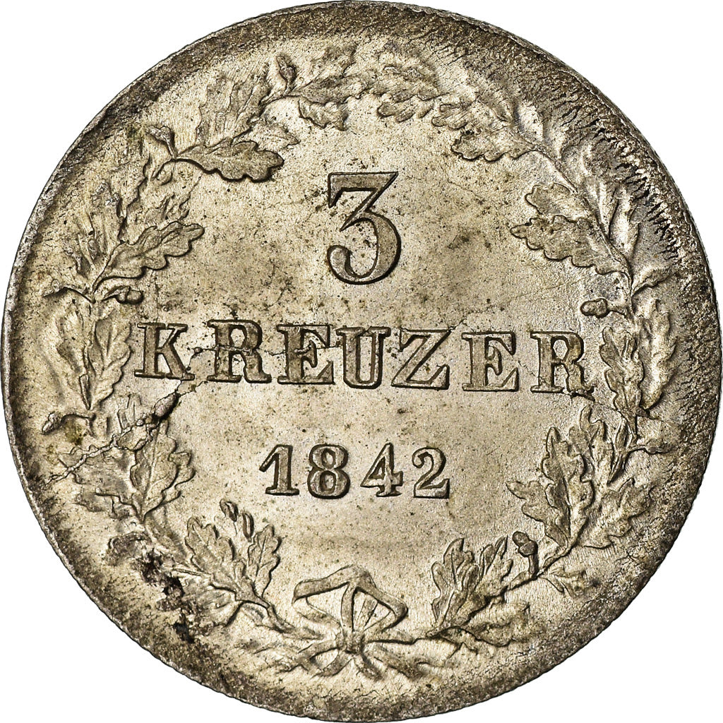 Moneta, Stati tedeschi, NASSAU, Adolph, 3 Kreuzer, 1842, Wiesbaden, SPL