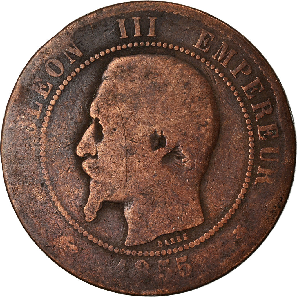 Moeda, França, Napoleon III, Napoléon III, 10 Centimes, 1855, Strasbourg
