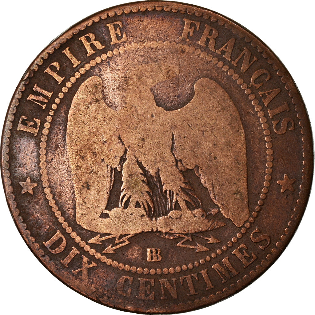 Moneda, Francia, Napoleon III, 10 Centimes, 1865, Strasbourg, BC
