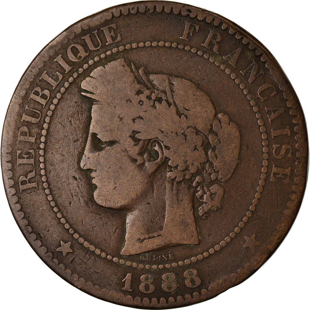 Moneta, Francia, Cérès, 10 Centimes, 1888, Paris, MB, Bronzo, KM:815.1