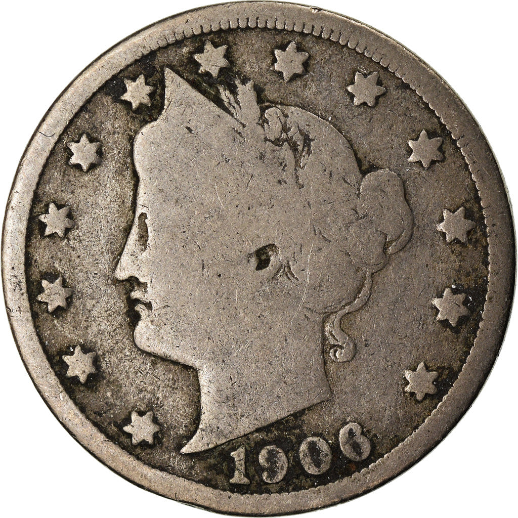 Moneta, USA, Liberty Nickel, 5 Cents, 1906, U.S. Mint, Philadelphia, VF(20-25)