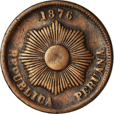Moneda, Perú, SOUTH PERU, 2 Centavos, 1876, Lima, MBC, Cobre o bronce