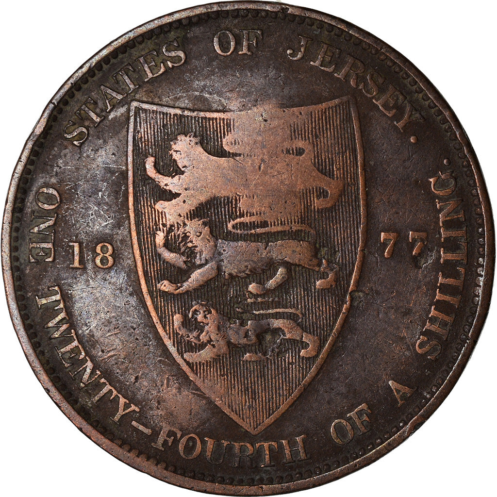 Munten, Jersey, Victoria, 1/24 Shilling, 1877, FR, Bronze, KM:7
