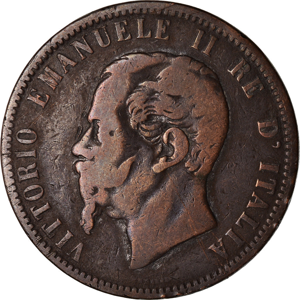 Moneta, Italia, Vittorio Emanuele II, 10 Centesimi, 1866, Naples, MB, Rame