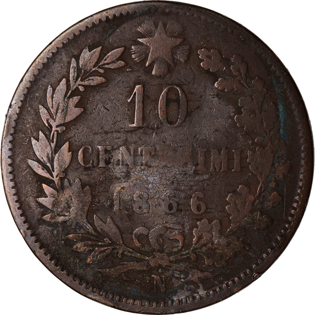 Moneta, Italia, Vittorio Emanuele II, 10 Centesimi, 1866, Naples, MB, Rame