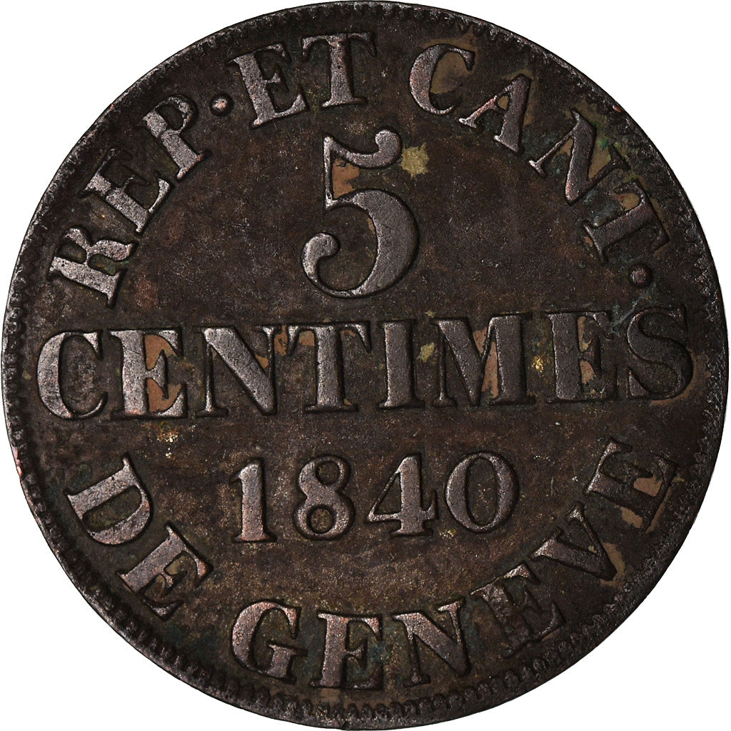 Moneta, CANTONI SVIZZERI, GENEVA, 5 Centimes, 1840, Bern, BB, Biglione, KM:131