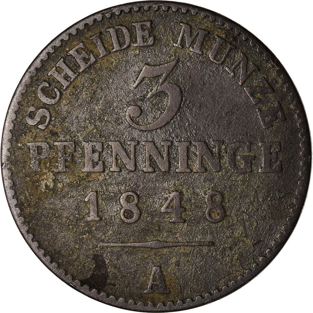 Moneta, Stati tedeschi, PRUSSIA, Friedrich Wilhelm IV, 3 Pfennig, 1848, MB
