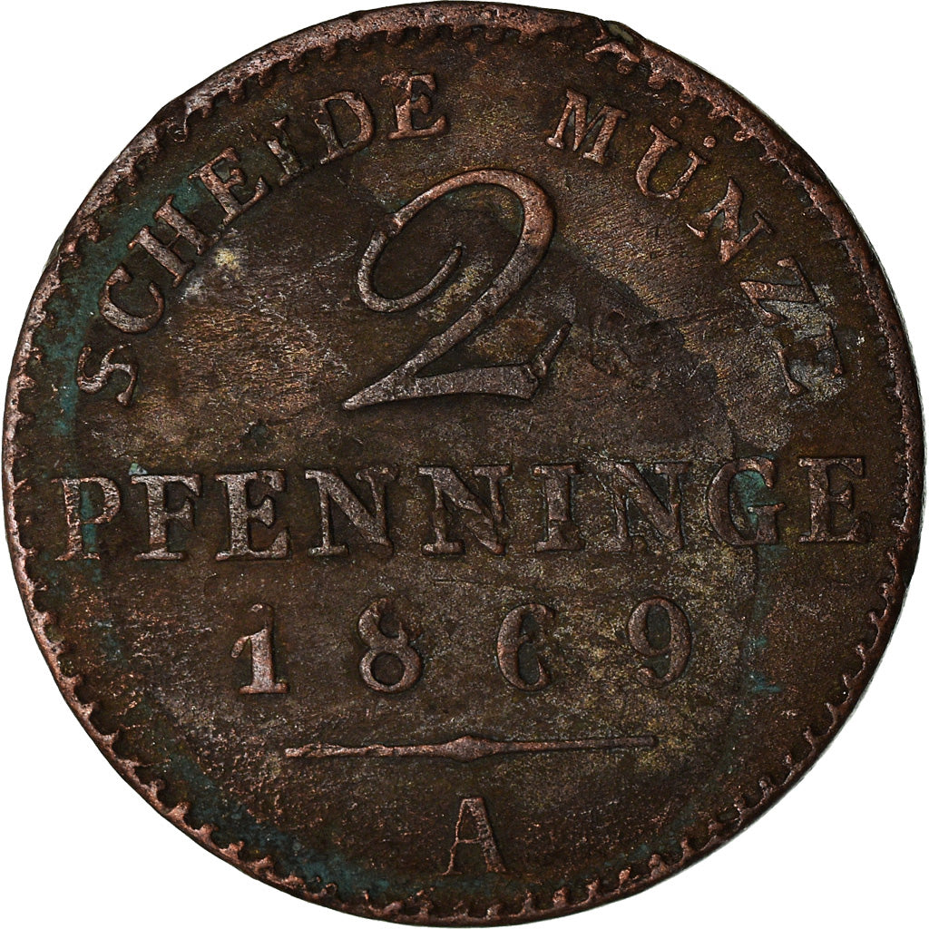 Münze, Deutsch Staaten, PRUSSIA, Wilhelm I, 2 Pfennig, 1869, Berlin, S, Kupfer