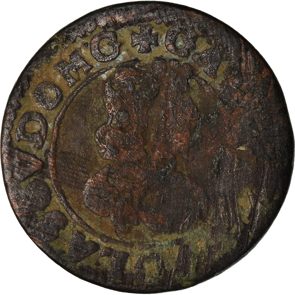 Moneda, Francia, Gaston d'Orléans, Double Tournois, 1641, Trévoux, BC, Cobre