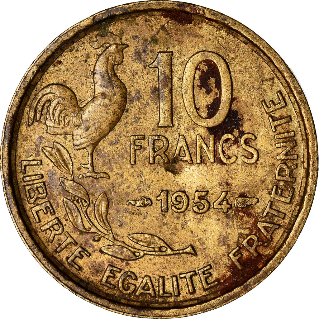 Coin, France, Guiraud, 10 Francs, 1954, Paris, EF(40-45), Aluminum-Bronze