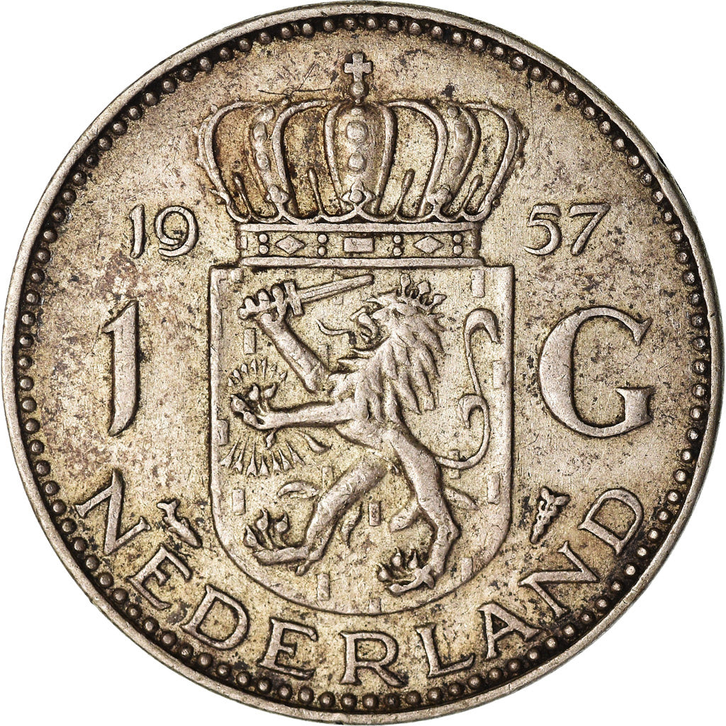 Coin, Netherlands, Juliana, Gulden, 1957, AU(50-53), Silver, KM:184