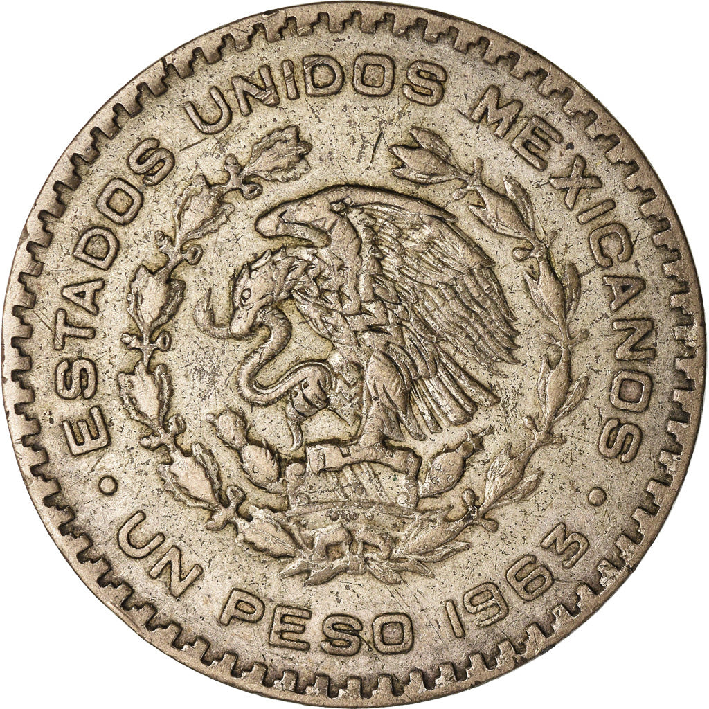 Moneta, Messico, Peso, 1963, Mexico City, MB+, Argento, KM:459