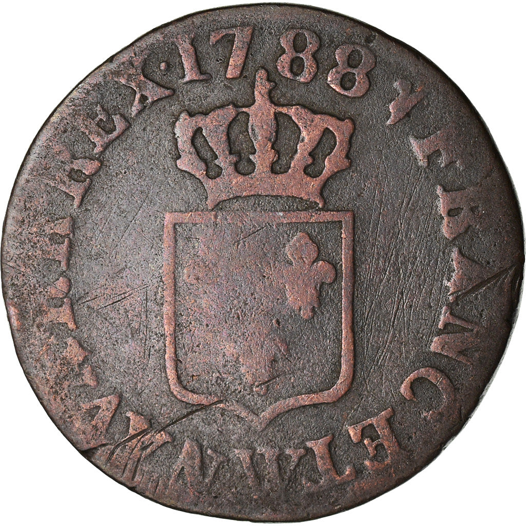 Moneda, Francia, Louis XVI, Liard, Liard, 1788, Lille, BC+, Cobre, KM:585.14
