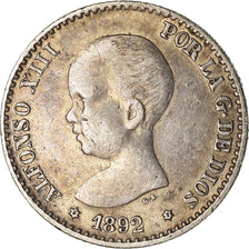 Munten, Spanje, Alfonso XIII, 50 Centimos, 1892, Madrid, ZF, Zilver, KM:690