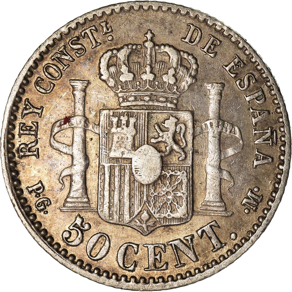Moneda, España, Alfonso XIII, 50 Centimos, 1892, Madrid, MBC, Plata, KM:690