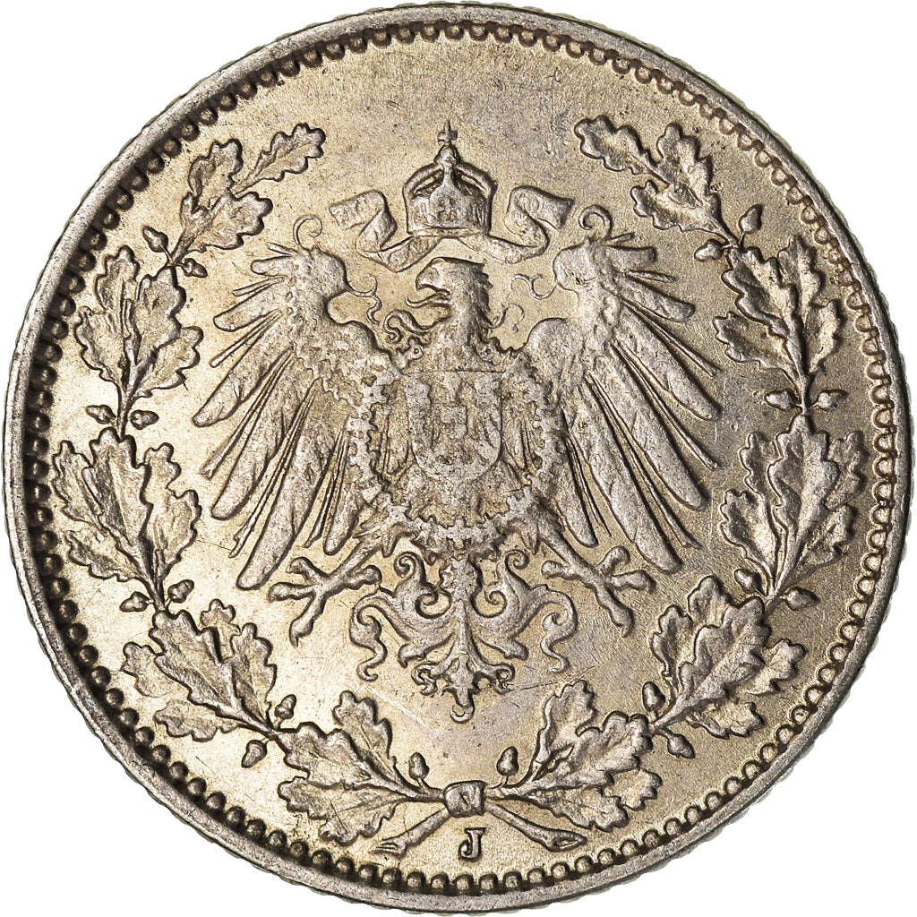 Moneta, GERMANIA - IMPERO, 1/2 Mark, 1914, Hambourg, SPL, Argento, KM:17