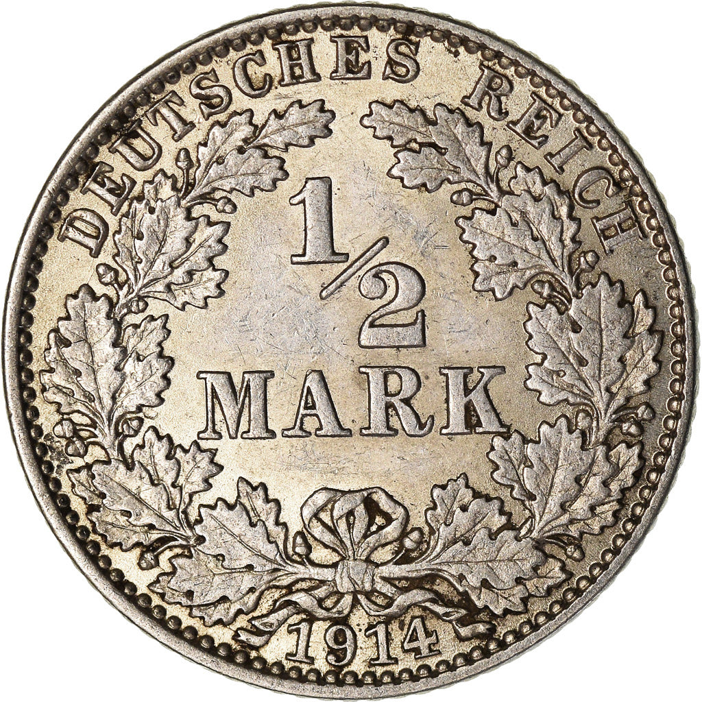 Moneta, GERMANIA - IMPERO, 1/2 Mark, 1914, Hambourg, SPL, Argento, KM:17