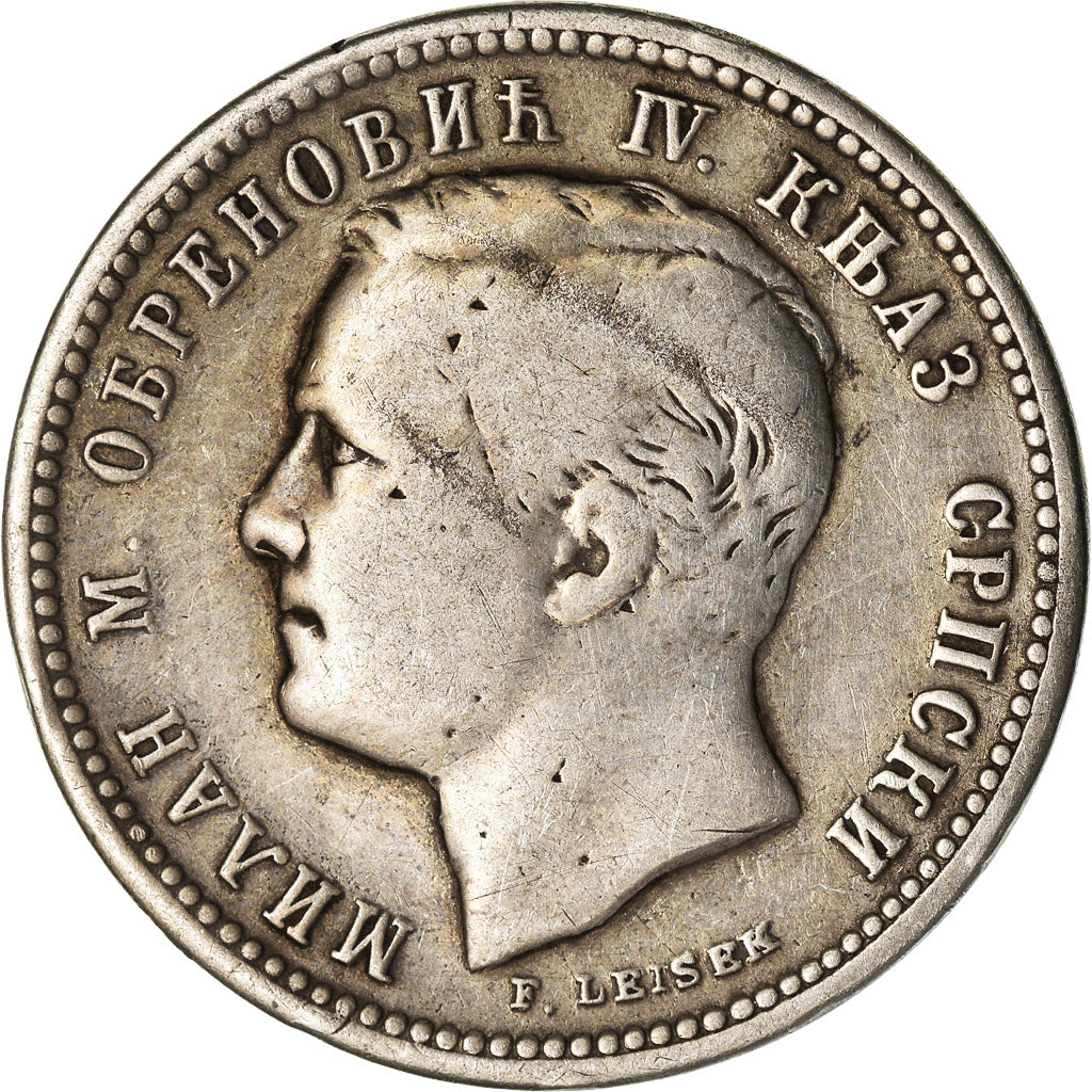 Münze, Serbien, Milan I, Dinar, 1875, S+, Silber, KM:5